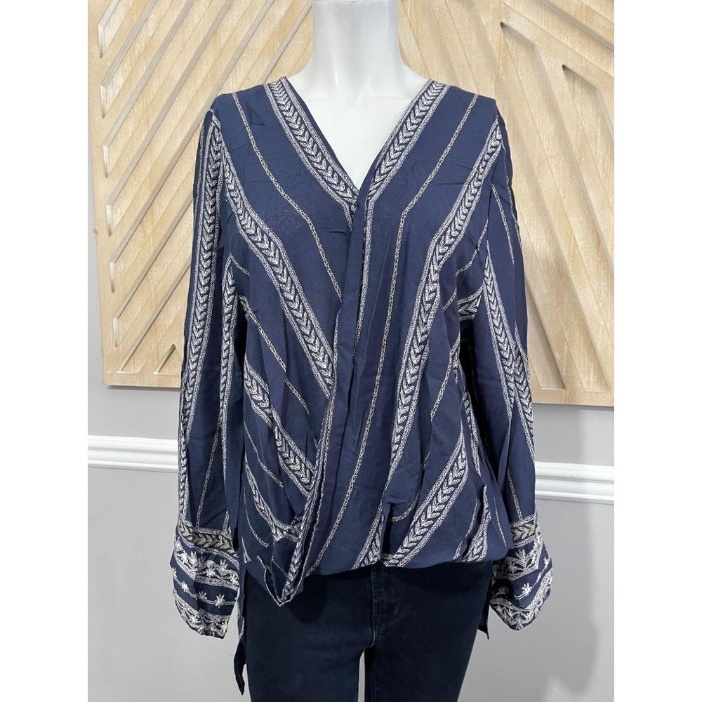 ELAN Wrap High Low Boho Long Sleeve Top - Size L